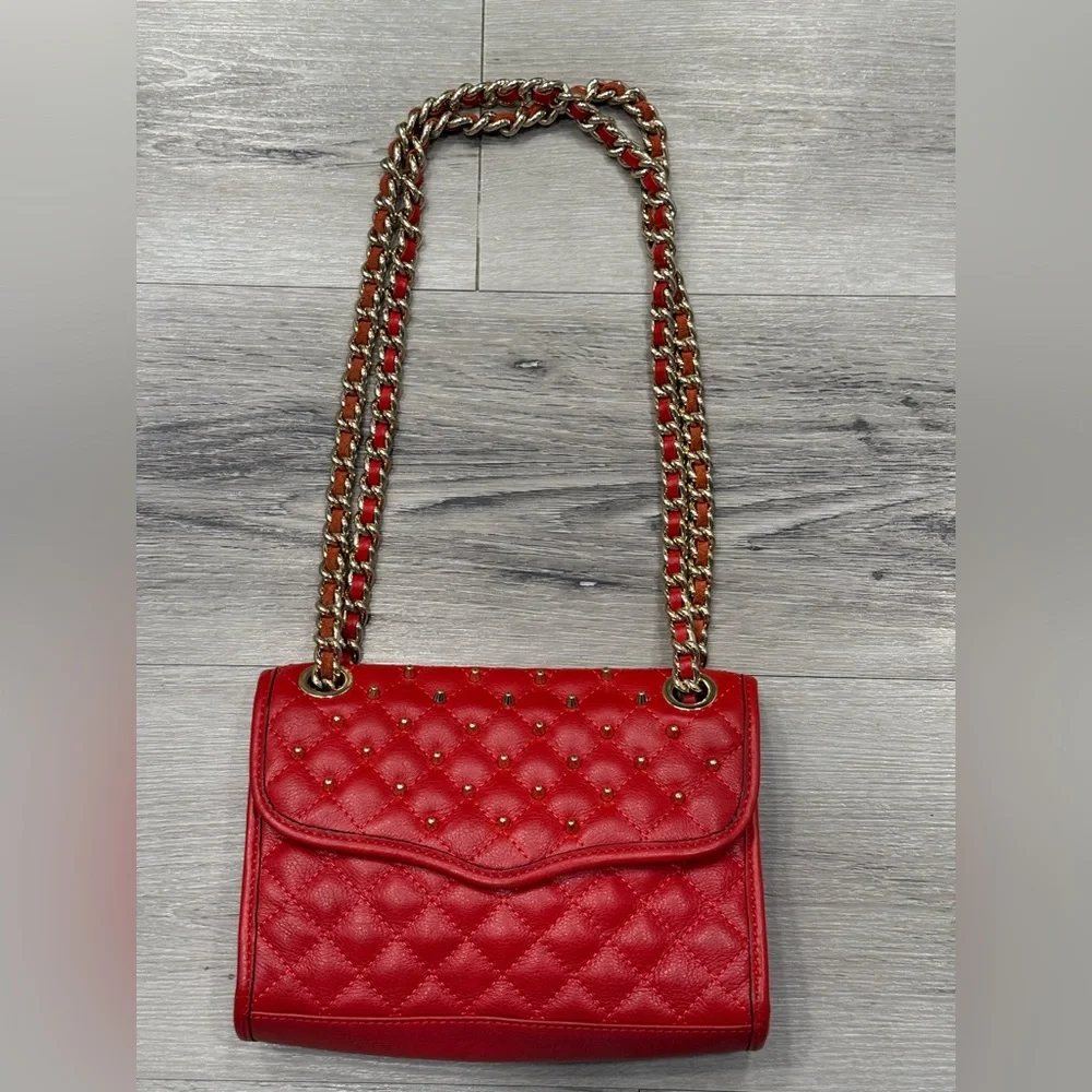 REBECCA MINKOFF Mini Studded/Quilted ‘Affair’ Chain Strap Bag Red w/ Gold Studs - Picture 1 of 11